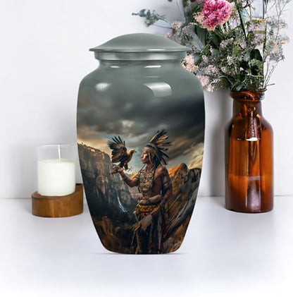 Native American Urns for Ashes - Burial Urns for Human Ashes Adult Male 10" - size: #1 (Large Size)