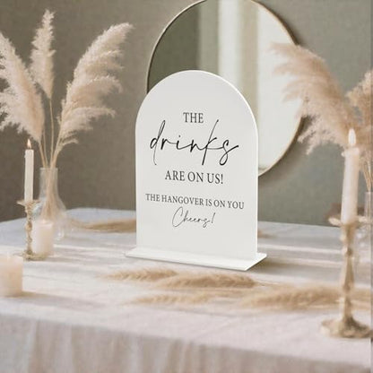 Wedding Bar White Arch Acrylic Sign with Stand Funny Drink Station - color: Drinks -White-6IN, size: 6x8”