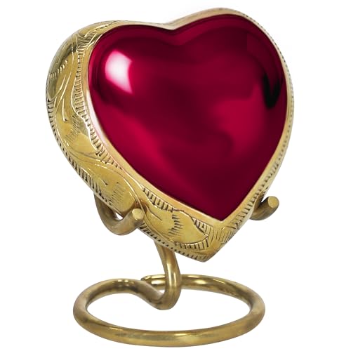 Trupoint Memorials Small Urns for Human Ashes Keepsake, Mini Heart Urn with Stand, Decorative Cremation Urns for Adult Men & Women – Heart Stand, Red - color: Red