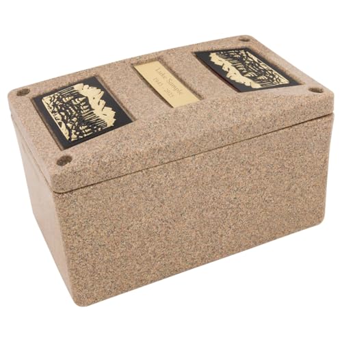 Champion Sandstone Urn Vault - Mountain Forest, Urn Vault for Ground Burial, Holds One Adult Cremation Urn for Human Ashes, Durable and Secure Cremation Urn Vault for Cemetery Burial - color: Mountain Forest - Sandstone