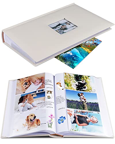 1DOT2 Photo Album for 4x6 Pictures with Writing Space, Beige | Holds 402 Photos,Linen Cover with Front Window, Acid-free Inner Pages, Ideal for Marriage Children Travel Family - color: Beige