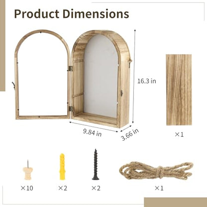 Wooden Shadow Box Frame - 16.3 x 9.84 in Shadow Boxes Display Case, Arch Keepsakes Memory Box, Wood Display Case for Wall Decor, Tabletop Decoration, Picture Frame Bouquet Memorabilia Medals Box