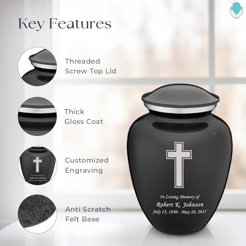 Adult Personalized Simple Cross Cremation Urns for Human Ashes I Large Charcoal Funeral Urn for Men and Women I 200 lbs - color: Carcoal Black