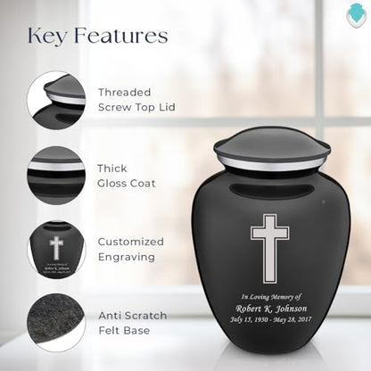 Adult Personalized Simple Cross Cremation Urns for Human Ashes I Large Charcoal Funeral Urn for Men and Women I 200 lbs - color: Carcoal Black