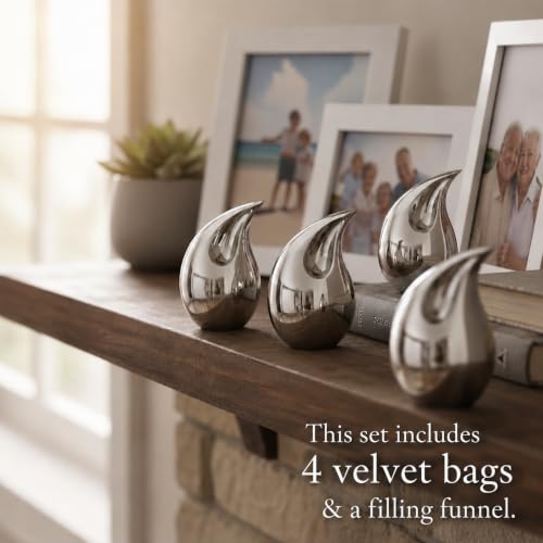 Teardrop Small Keepsake Cremation Urns for Human Ashes Adult Male Female - color: Silver, size: 4 Pcs Small