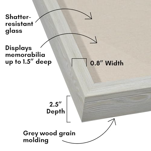 Americanflat Front Opening 11x14 Shadow Box Frame with Shatter-Resistant Glass - Silhouette Collection - Shadow Box Display Case for Tabletop and Wall Display - Grey Wood