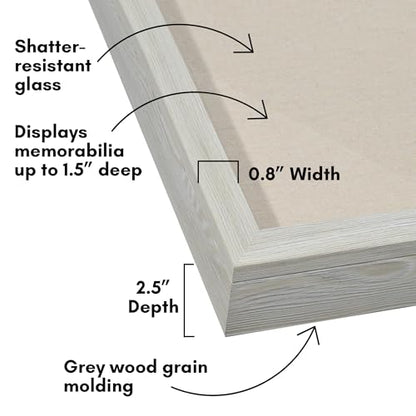 Americanflat Front Opening 11x14 Shadow Box Frame with Shatter-Resistant Glass - Silhouette Collection - Shadow Box Display Case for Tabletop and Wall Display - Grey Wood