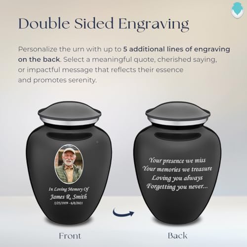 Geturns Embrace Adult Personalized Picture Cremation Urns for Human Ashes I Large Photo Charcoal Funeral Urn for Men and Women I 200 lbs - color: Carcoal Black