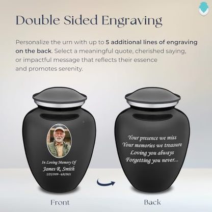 Geturns Embrace Adult Personalized Picture Cremation Urns for Human Ashes I Large Photo Charcoal Funeral Urn for Men and Women I 200 lbs - color: Carcoal Black