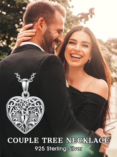 Personalized Heart Locket Necklace That Holds Pictures 925 Sterling Silver Custom Photo Lockets Necklaces Jewelry Gifts for Family Women Lover - color: Couple tree, style: Locket Only