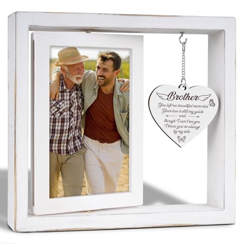 Memorial Gifts For Loss of Brother, Memorial Picture Frame, Sympathy Gifts for Loss of Brother, Condolence Remembrance Bereavement Gift Ideas,Vintage Style Rotating Photo Frame Fits 4x6 In Photos - color: White, size: 4x6 Inches - Brother