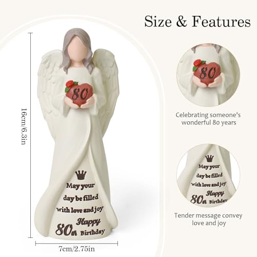 80th Birthday Gifts for Women, Happy 80th Birthday Decorations for Women | Best Gifts for 80 Year Old Woman Moms Grandmother Friends, Elegant Angel Figurine for Home Party Decor - style: 80th Birthday