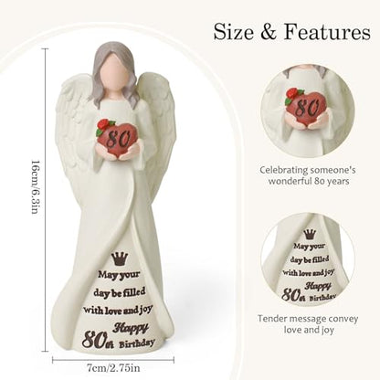 80th Birthday Gifts for Women, Happy 80th Birthday Decorations for Women | Best Gifts for 80 Year Old Woman Moms Grandmother Friends, Elegant Angel Figurine for Home Party Decor - style: 80th Birthday
