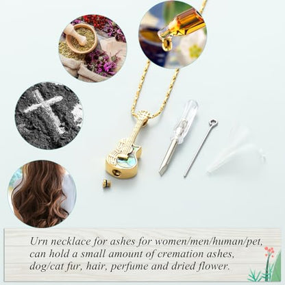 Imrsanl Guitar Urn Necklace Cremation Jewelry for Ashes | Ashes Holder Pendant, Funeral Keepsake, Memorial Gifts of Loss Loved Ones, For Women Men Guitarist - color: Customize