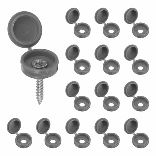 HARFINGTON 200pcs Plastic Hinged Screw Cover Caps 5.7mm / 0.22" Shutter Screw Caps Fold Snap Washer Covers for Windows Outside Railings Furniture, Gray - color: Gray, size: 0.22"