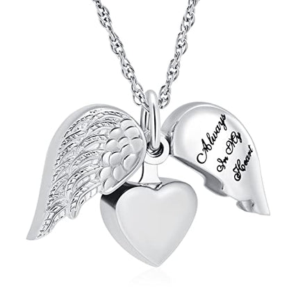 shajwo Cremation Jewelry Angel Wing Heart Urn Necklaces for Ashes Memorial Keepsake Pendant for Women Men - style: 1-Silver