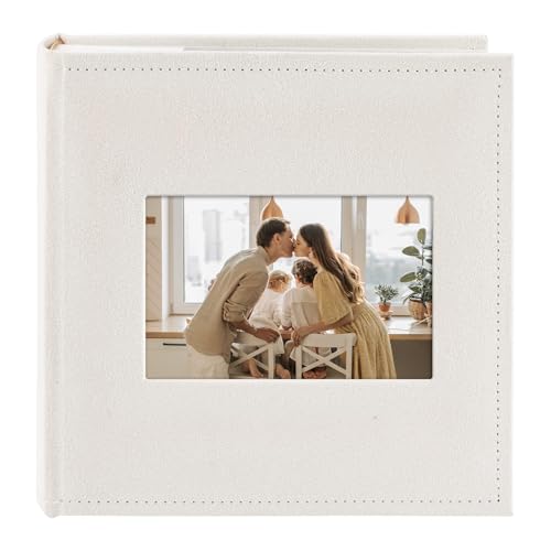 Photo Album Hold 200 4x6 Photos with Front Window for DIY (Cream) | Memo Writing Space,Suede Faux Leather Picture Albums, Picture Book 200 Pockets Fits 4x6 Photo, Travel Wedding Memories - color: Cream