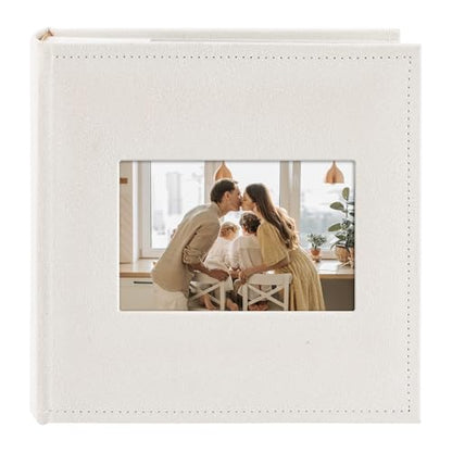 Photo Album Hold 200 4x6 Photos with Front Window for DIY (Cream) - color: Cream