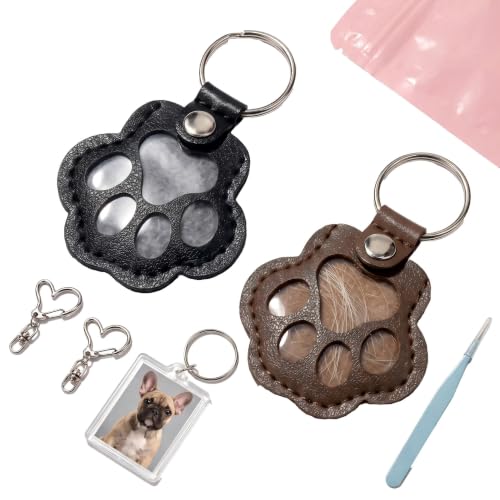 Leather Pet Fur Keepsake Keychain Gift, 2 Pcs - color: Black & Brown