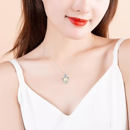 Cremation Jewelry Urn Necklace for Ashes with Hollow Mini Ball Keepsake Urn Pendant Memorial Jewelry for Ashes - color: Silver&Gold