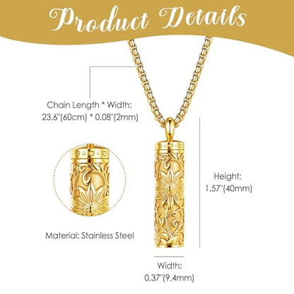 Sunflower Urn Necklace for Ashes: Stainless Steel Cremation Memorial Jewelry Keepsake Pendant Necklace with Filling Kit for Women Men - style: Sunflower Urn Keepsake - Gold