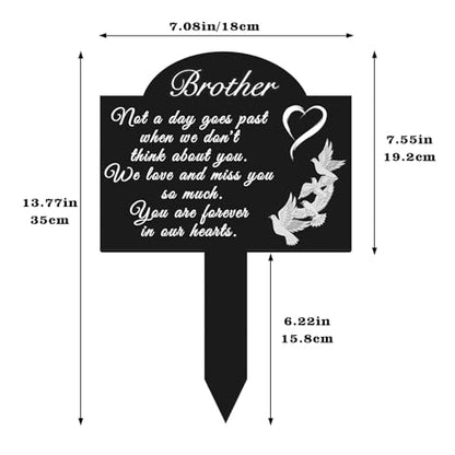 Oooct Memorial Grave Stake for Brother – 13.8 × 7.9 inch Metal Cemetery Decoration, Weatherproof Remembrance Marker with Pigeon & Love Design, Grave or Garden Tribute with Heartfelt Message
