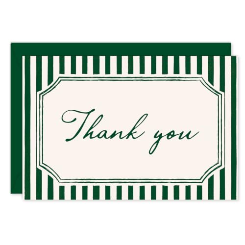 Whaline 24Pcs Dark Green Striped Thank You Cards Christmas Blank Note Cards with Envelopes Stickers Minimalist Stripe Greeting Card for Wedding Birthday Winter New Year, 4 x 6 Inch - color: Christmas Green