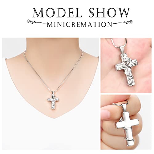 Minicremation Urn Necklace for Ashes Rose Flower Cross Cremation Jewelry Pendant for Human/Pet Funeral Keepsake Memorial Necklace - color: Silver