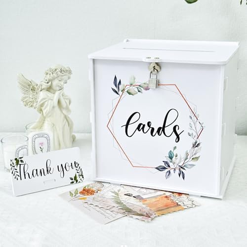 White Wedding Card Box with Lock, PVC Envelope Money Card Box for Wedding - style: White Print