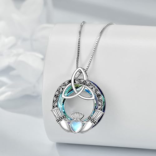 WINNICACA Celtic Knot Necklace 925 Sterling Silver Celtic Pendant Irish Urn Necklace Jewelry Birthday Anniversary Valentine's Day Gifts for Her Women Wife Girlfriend Daughter - style: 4-Claddagh Necklace