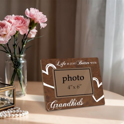 Best Grandparents Gifts, Life is Just Better With Grandkids, Grandparents and Grandkids Picture Frame, Farmhouse Wooden Photo Frame Fitting a 4 x 6 Inch Photo - color: Life is Just Better With Grandkids