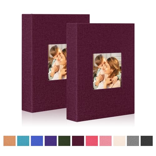 Ywlake Photo Album 4x6 50 Pockets 2 Packs, Small Mini Capacity Linen Photo Album Bulk Sets, Each Pack Holds 50 Top Loader Vertical Only Picture for Kids Boy Girls (Purple) - color: PURPLE, size: 50 Pockets/2PK