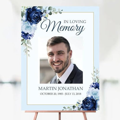 Personalized Blue Roses Funeral Welcome Sign - Memorial Sign - Funeral Welcome Sign - Celebration of Life Poster - Large Funeral Sign - In Loving Memory Backdrop - Custom Photo Funeral Sign - Flower Garden Funeral Sign - Funeral Program - color: Multi 9