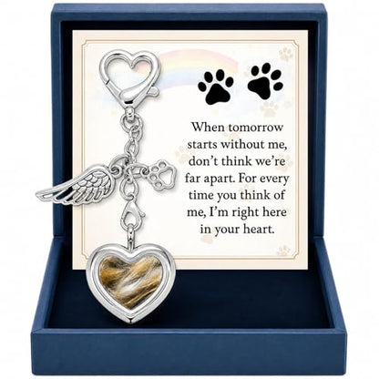Pet Fur Keepsake Memorial Locket for Dog Cat Hair Photo, Rainbow Bridge Pet Loss Gift with Angel Wing Paw Print Ornament, Pet Sympathy Memorial Keepsake for Grieving Pet Owner Dog Mom Cat Mom