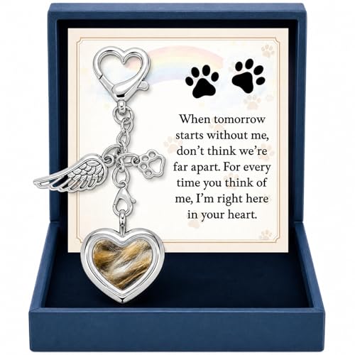 Pet Fur Keepsake Memorial Locket for Dog Cat Hair Photo, Rainbow Bridge Pet Loss Gift with Angel Wing Paw Print Ornament, Pet Sympathy Memorial Keepsake for Grieving Pet Owner Dog Mom Cat Mom