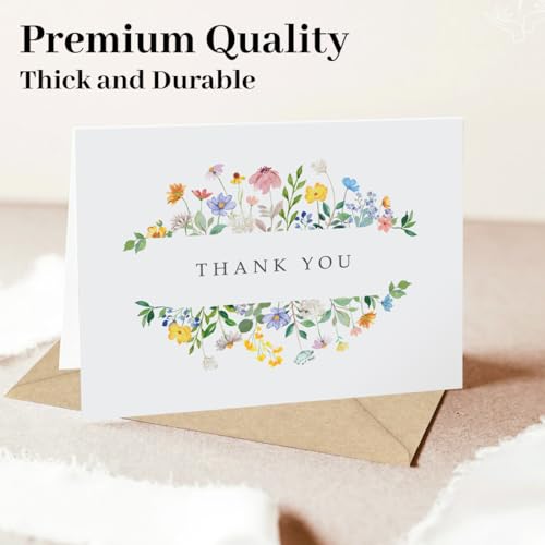 100 Pack Floral Thank You Cards with Envelopes, Watercolor Wildflower Thank You Notes with Kraft Envelopes Sticker for Birthday Wedding Baby Shower Bridal Shower Teachers Graduation, 4 x 6 Inch - color: 100pcs