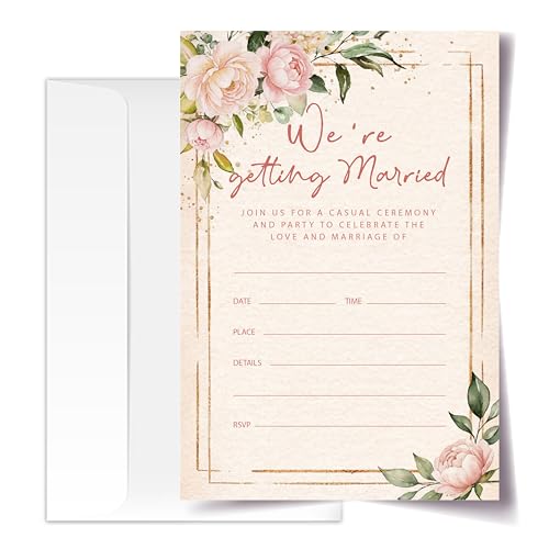Floral Wedding Invitation Cards with Envelopes, 20 Sets Peonies Wedding Invites, Eucalyptus Greenery Bridal Shower Engagement Announcement 4x6 Inch We're Getting Married Invitations (214) - color: Peonies