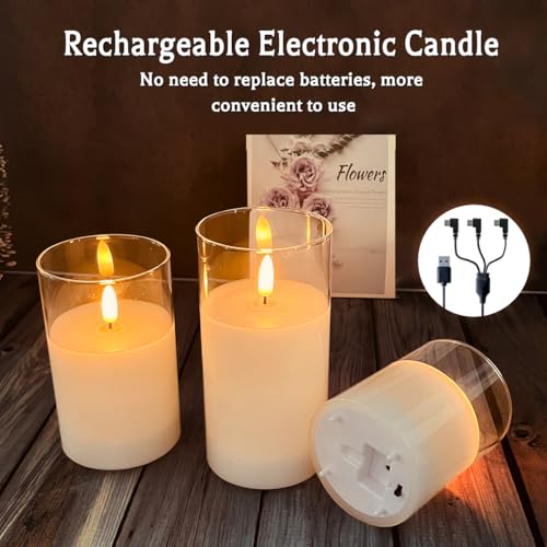Glass Rechargeable LED Realistic Flickering Flameless Candles(Pack of 5) - color: White Glass -Droplet 5P