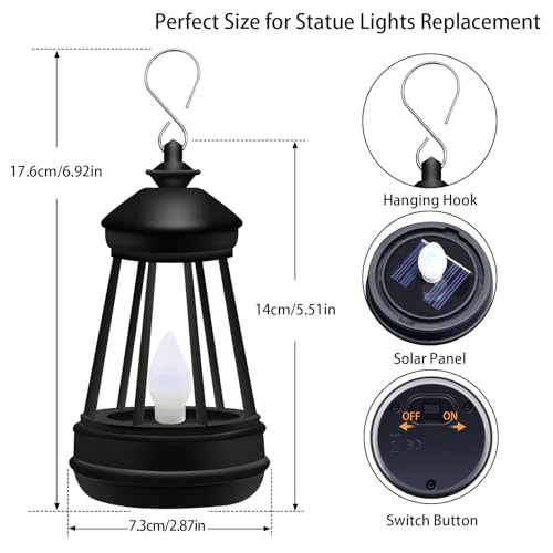 Mini Solar Lantern Lights Replacement for Outdoor Statue, Small Hanging Lantern Replacement, Waterproof Garden Decor Outdoor Lighting Decorative Lights for Yard Patio Lighting, Warm White, 2 Pack