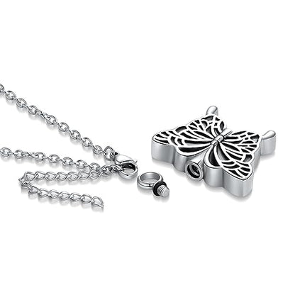 Turtle Angel Dog Butterfly Cremation Jewelry for Ashes Stainless Steel Urn Necklace Ash Holder for Women Men - style: Silver Butterfly