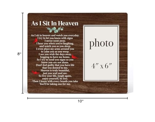 Zauly Sympathy Gift Wood Picture Frame, Memorial Gift for Loss of Loved One | As I Sit in Heaven Picture Frames, 4 x 6 Inch Photo - color: As