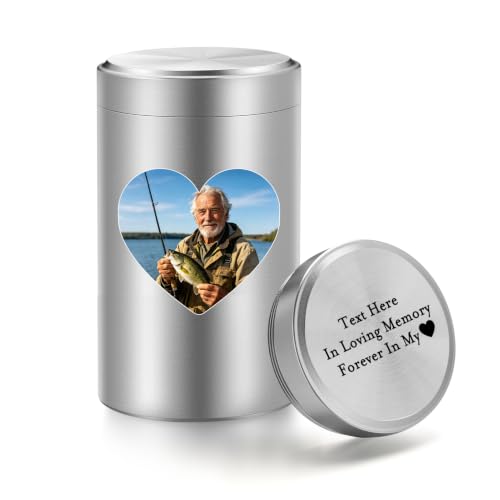 SOITIS Engraving 3.54" Aluminum Small Urns for Human Ashes Keepsake Urns | GONE FISHING URN Mini Urn for Human Ashes Keepsake Urns for Human Ashes Decorative Urns Small Urn for Ashes - color: Custom-fishing
