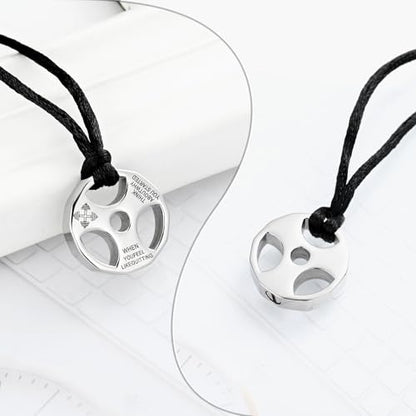 XSMZB Fitness Dumbbell Cremation Jewelry for Human Pet Stainless Steel Weight Plate Urn Necklace for Ashes Keepsake Pendant Urn Jewelry - color: Silver