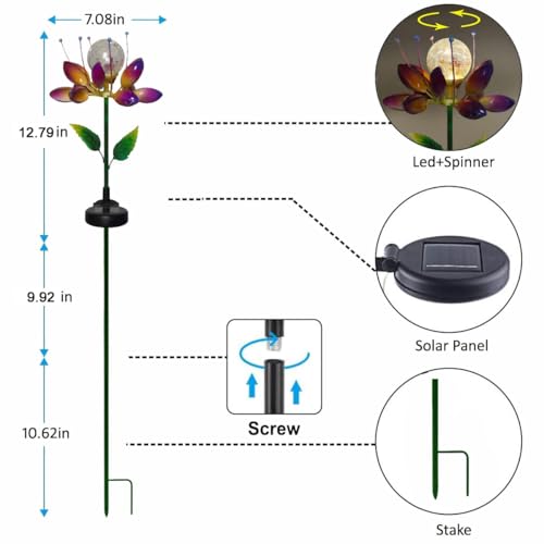 Solar Garden Decorations Metal Flower Stake Solar Outdoor Lights | Windmill Garden Stake ,Outdoor Waterproof for Yard, Lawn,Patio,Gardening Gifts，Solar Flower Lights