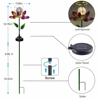 Solar Garden Decorations Metal Flower Stake Solar Outdoor Lights | Windmill Garden Stake ,Outdoor Waterproof for Yard, Lawn,Patio,Gardening Gifts，Solar Flower Lights