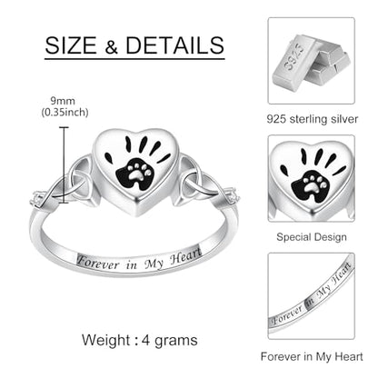 Heart Cremation Ring for Ashes: 925 Sterling Silver Forever in My Heart Carved Urn Keepake Rings Memorial Jewelry for cat and dog - size: 9, style: cat and dog