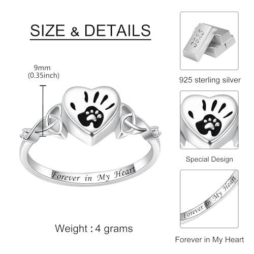 Heart Cremation Ring for Ashes: 925 Sterling Silver Forever in My Heart Carved Urn Keepake Rings Memorial Jewelry for cat and dog - size: 8, style: cat and dog