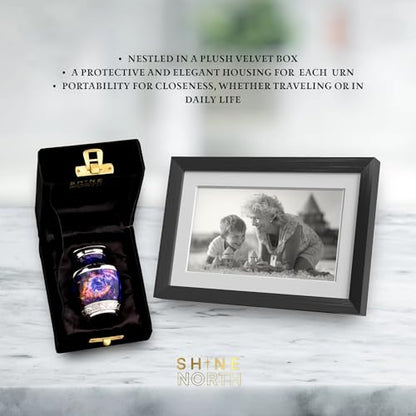 Helix Nebula Small Keepsake Urn for Human Ashes – Mini Brass Cremation Urn with Threaded Lid and Velvet Gift Box – Decorative Galaxy Memorial Keepsake - size: Small