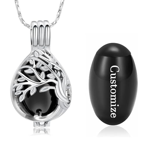 Imrsanl Teardrop Urn Necklace for Ashes Tree of Life Cremation Jewelry | For Women Men, Hollow Locket Pendant, In Memory of a Beloved, Keepsake Urn for Human Pet Ashes - color: Customize