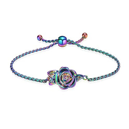 Minicremation Women's Adjustable Rose Urn Bracelet Ashes Holder Memorial Elegant Link Chain Keepsake Cremation Bangle to Hold Ashes - color: Colorful-B
